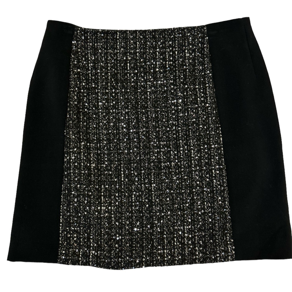Loft short black skirt with tweed panel in front and back.  Size 10.